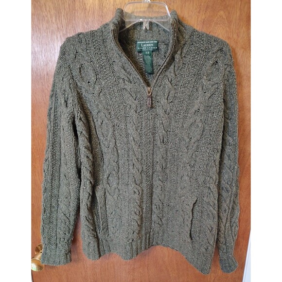 Lauren Ralph Lauren Petite hand knit sz P/P wool blend chunky 1/4 zip sweater